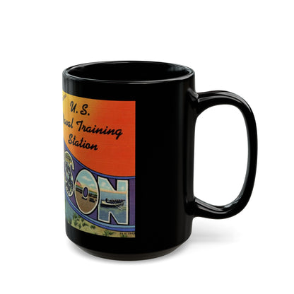 Greetings from Sampson NY (Greeting Postcards) Black Coffee Mug-The Sticker Space