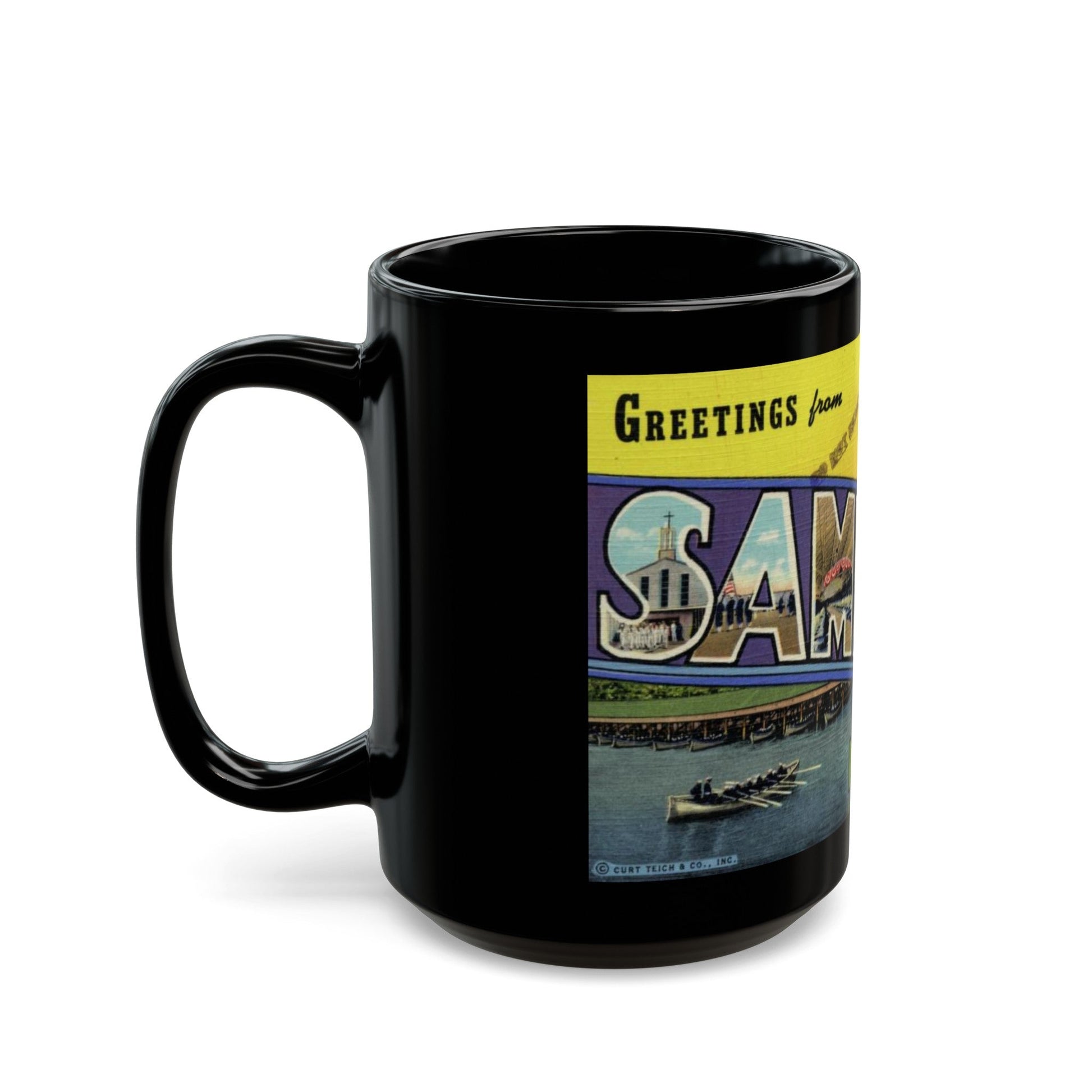 Greetings from Sampson NY (Greeting Postcards) Black Coffee Mug-The Sticker Space