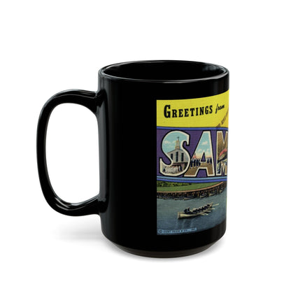 Greetings from Sampson NY (Greeting Postcards) Black Coffee Mug-The Sticker Space