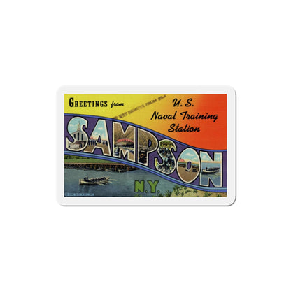 Greetings from Sampson NY (Greeting Postcards) Die-Cut Magnet-3" x 3"-The Sticker Space