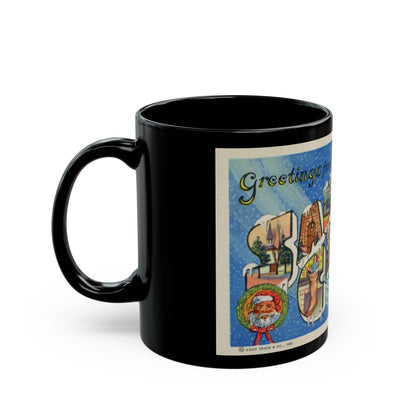 Greetings from Santa Claus Indiana (Greeting Postcards) Black Coffee Mug-The Sticker Space