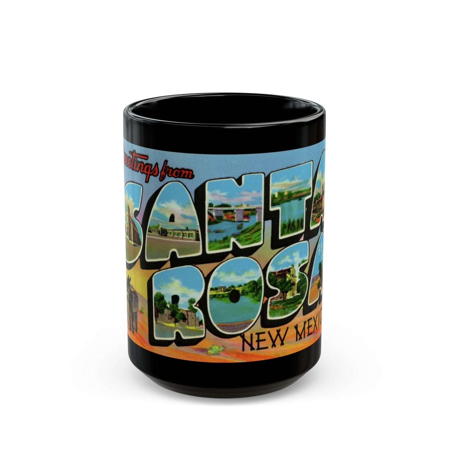 Greetings from Santa Rosa New Mexico (Greeting Postcards) Black Coffee Mug-15oz-The Sticker Space