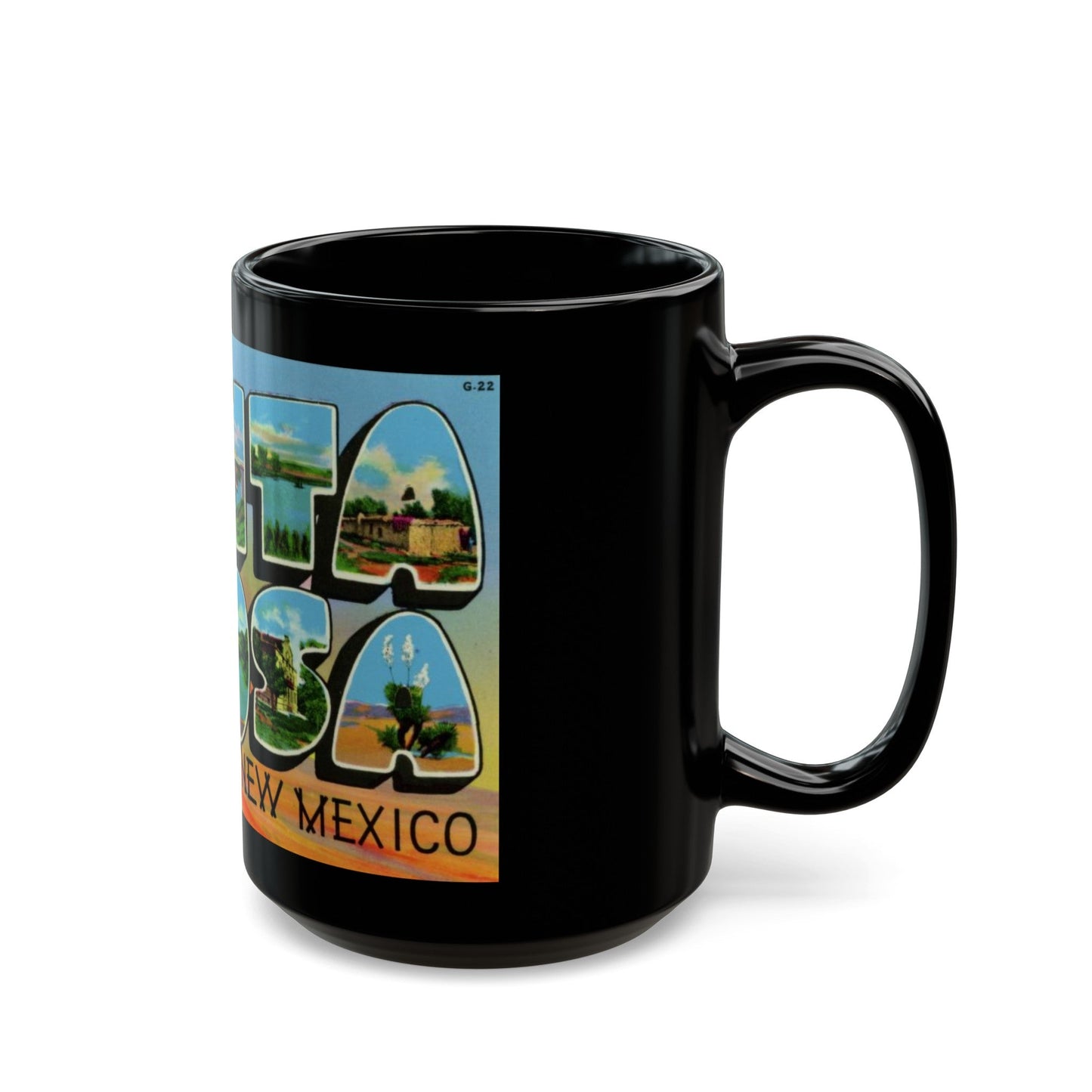 Greetings from Santa Rosa New Mexico (Greeting Postcards) Black Coffee Mug-The Sticker Space