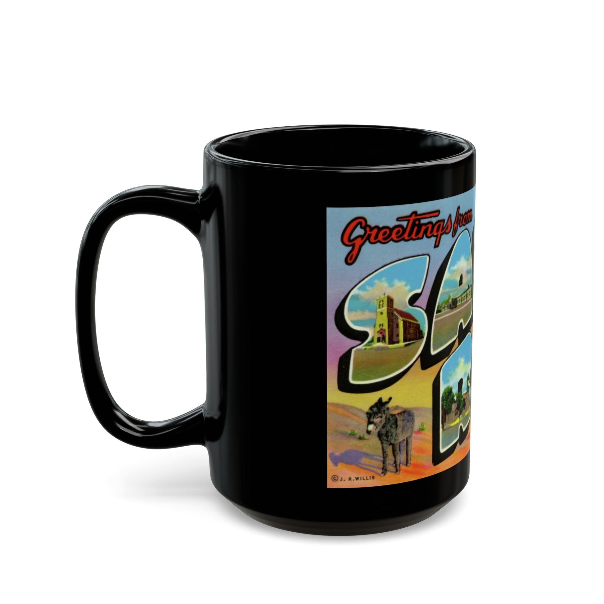 Greetings from Santa Rosa New Mexico (Greeting Postcards) Black Coffee Mug-The Sticker Space