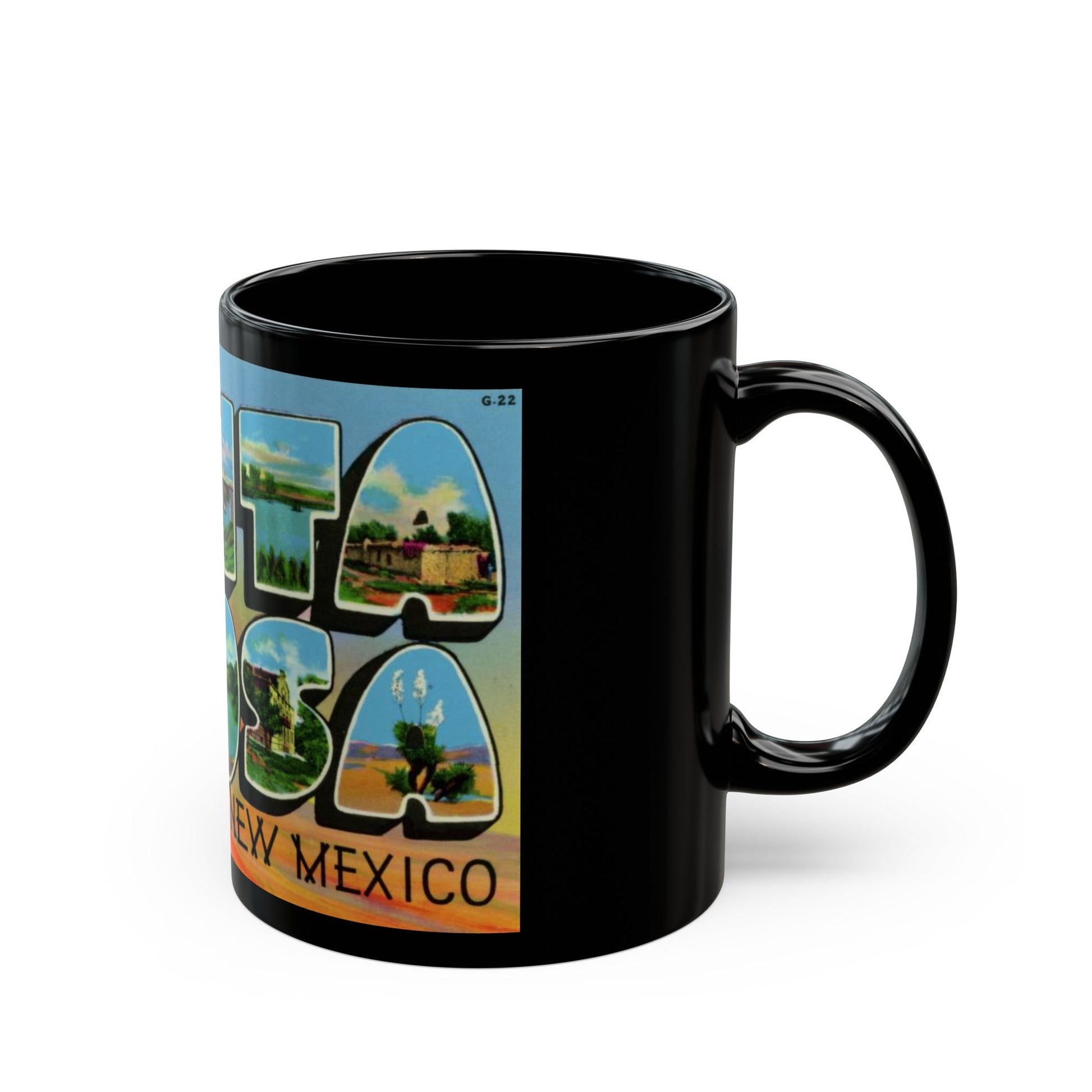 Greetings from Santa Rosa New Mexico (Greeting Postcards) Black Coffee Mug-The Sticker Space