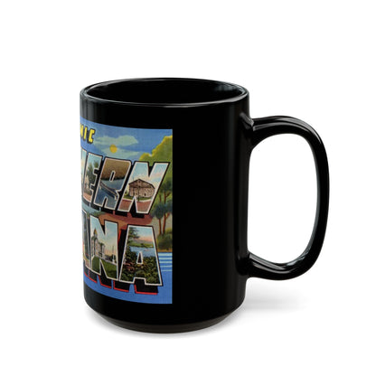 Greetings from scenic Southern Indiana (Greeting Postcards) Black Coffee Mug-The Sticker Space