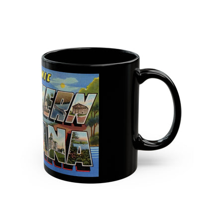 Greetings from scenic Southern Indiana (Greeting Postcards) Black Coffee Mug-The Sticker Space