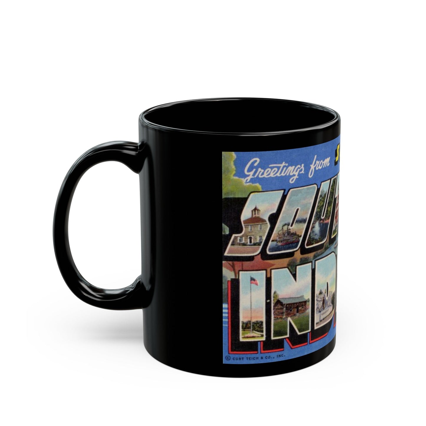 Greetings from scenic Southern Indiana (Greeting Postcards) Black Coffee Mug-The Sticker Space