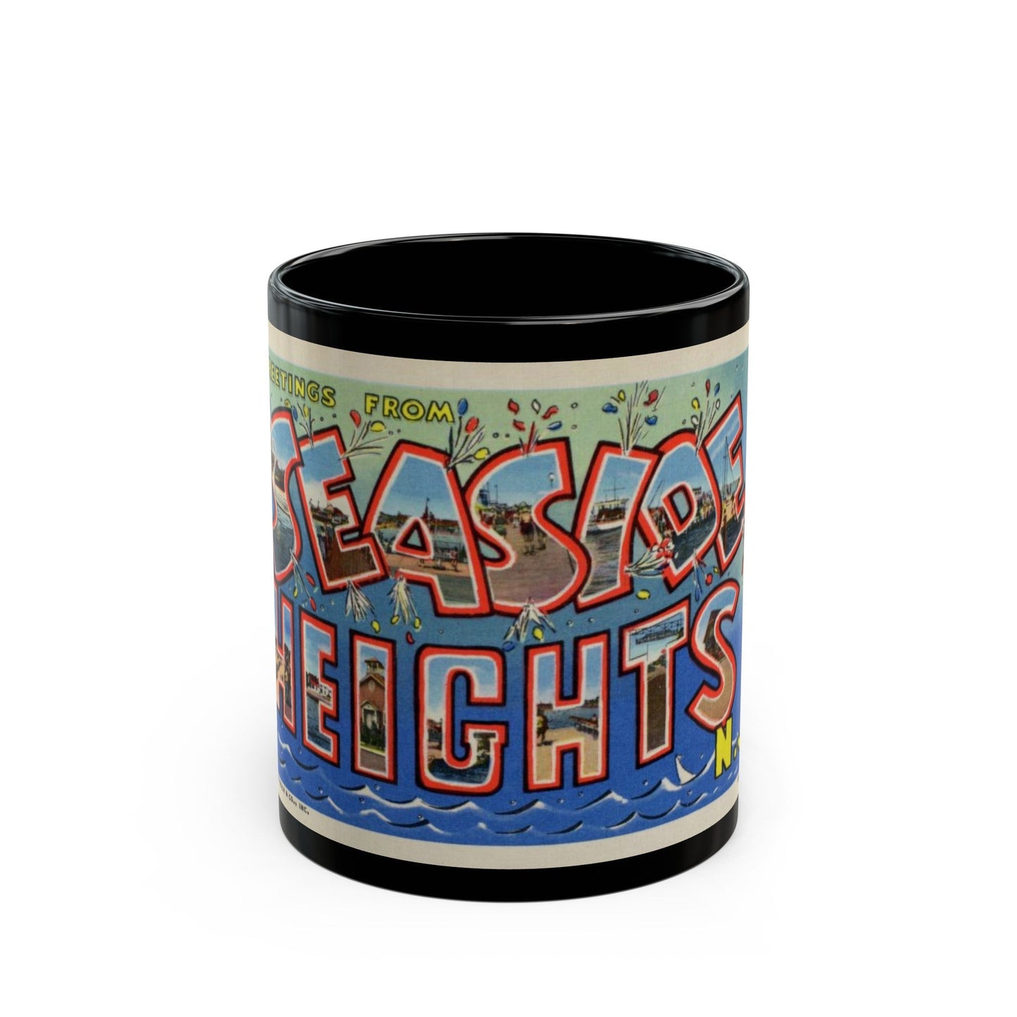 Greetings from Seaside Heights N J (Greeting Postcards) Black Coffee Mug-11oz-The Sticker Space