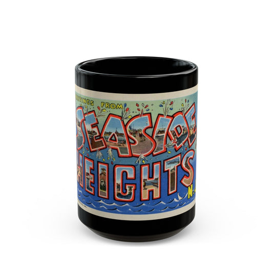 Greetings from Seaside Heights N J (Greeting Postcards) Black Coffee Mug-15oz-The Sticker Space