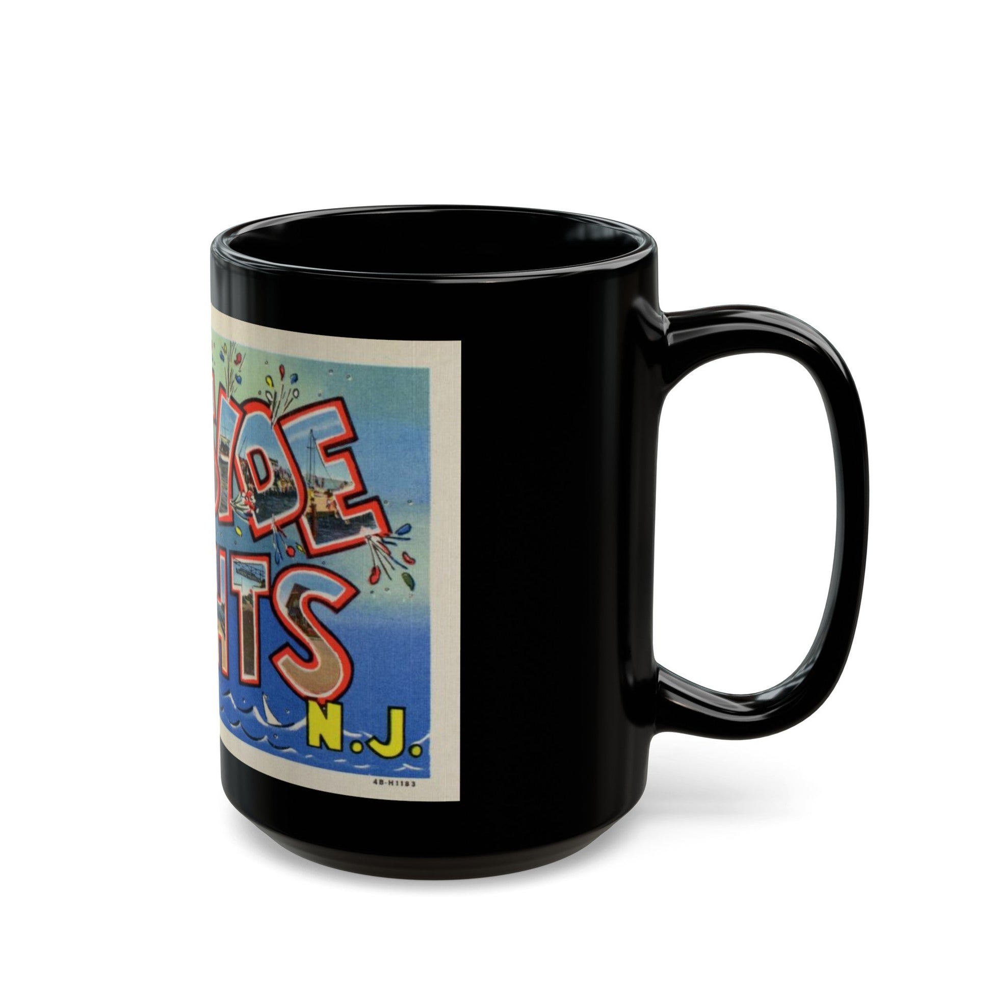 Greetings from Seaside Heights N J (Greeting Postcards) Black Coffee Mug-The Sticker Space