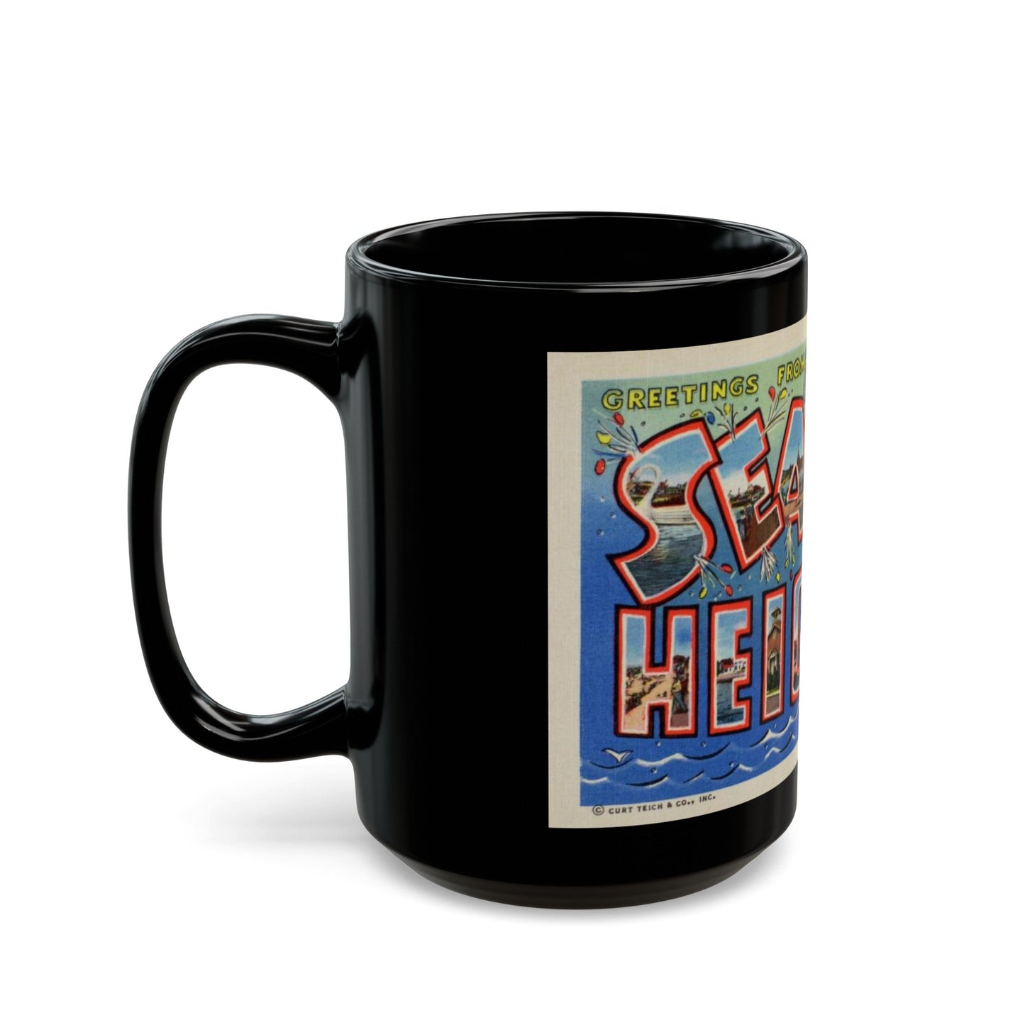 Greetings from Seaside Heights N J (Greeting Postcards) Black Coffee Mug-The Sticker Space