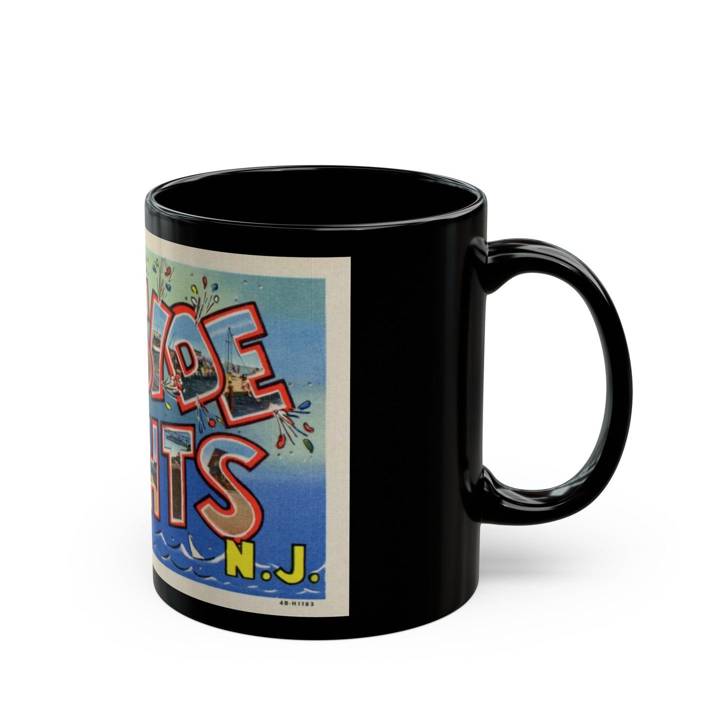 Greetings from Seaside Heights N J (Greeting Postcards) Black Coffee Mug-The Sticker Space