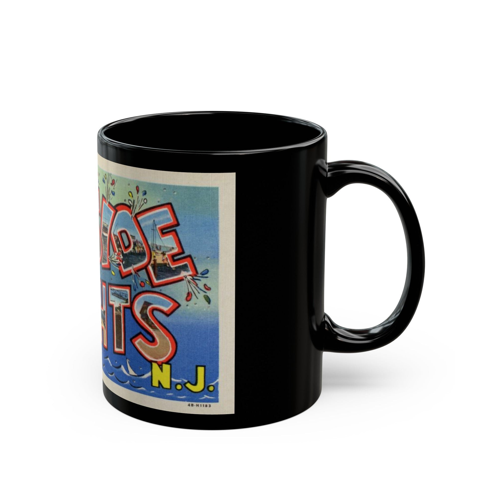 Greetings from Seaside Heights N J (Greeting Postcards) Black Coffee Mug-The Sticker Space