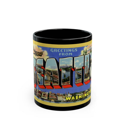 Greetings from Seattle Washington (Greeting Postcards) Black Coffee Mug-11oz-The Sticker Space