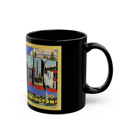 Greetings from Seattle Washington (Greeting Postcards) Black Coffee Mug-The Sticker Space