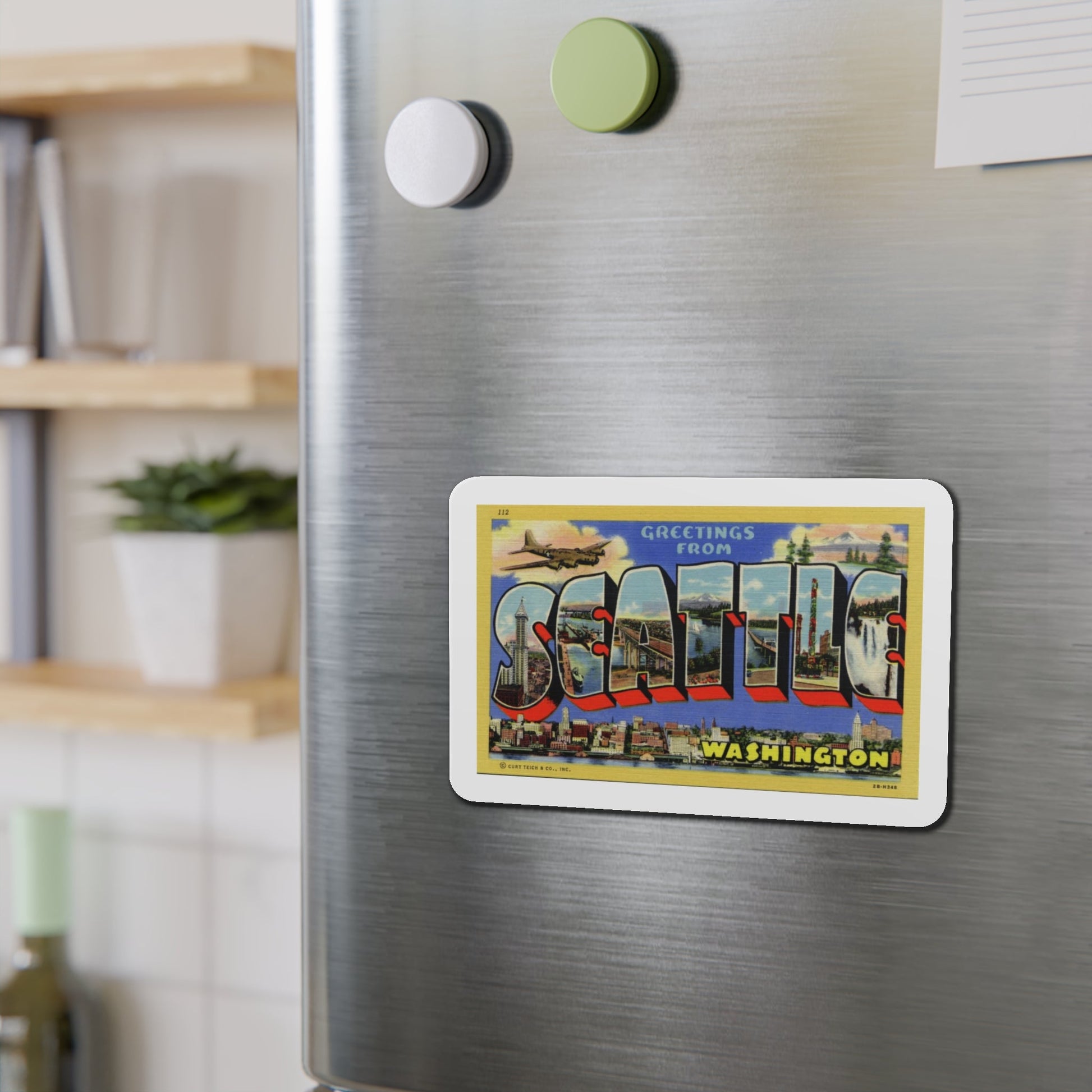 Greetings from Seattle Washington (Greeting Postcards) Die-Cut Magnet-The Sticker Space