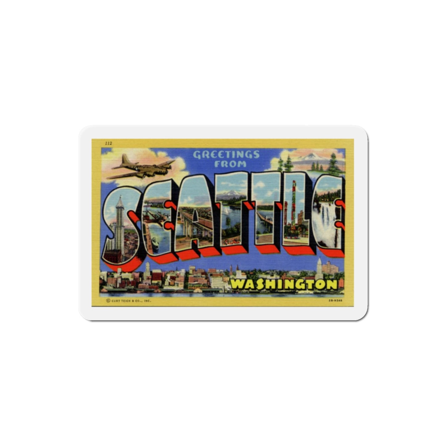 Greetings from Seattle Washington (Greeting Postcards) Die-Cut Magnet-2" x 2"-The Sticker Space