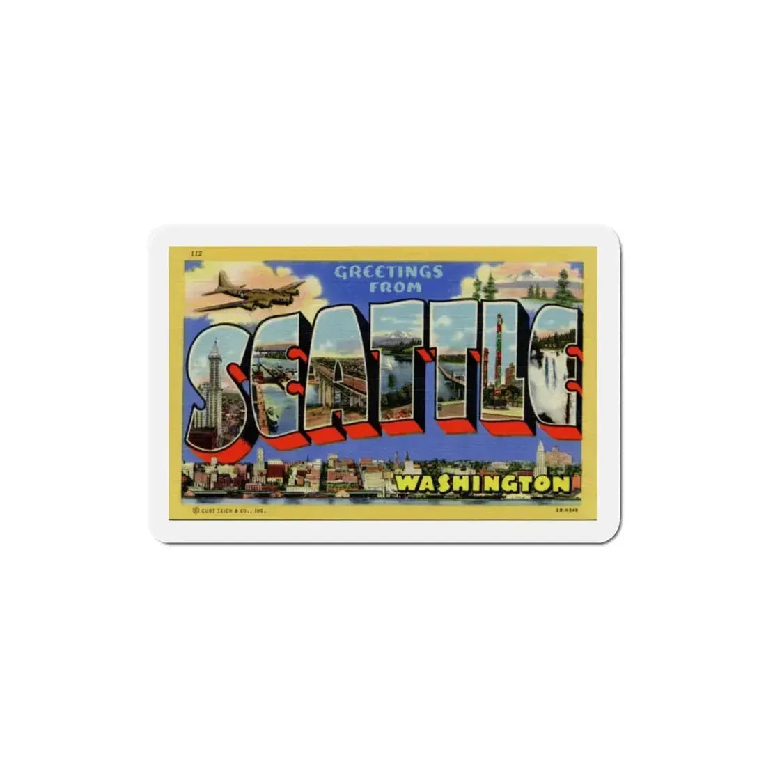 Greetings from Seattle Washington (Greeting Postcards) Refrigerator Magnet 3 Inch - The Sticker Space