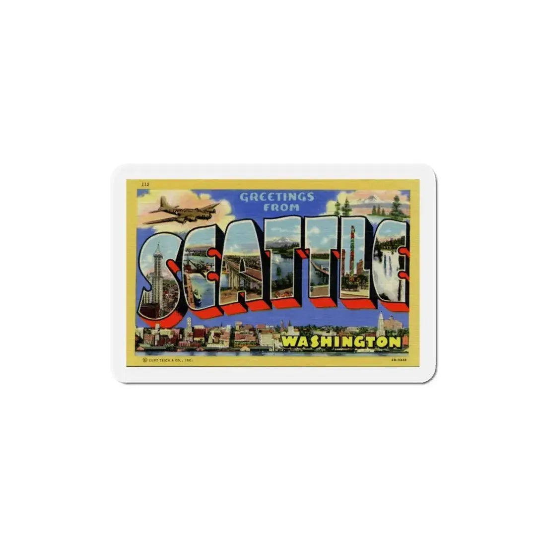 Greetings from Seattle Washington (Greeting Postcards) Refrigerator Magnet 5 Inch - The Sticker Space