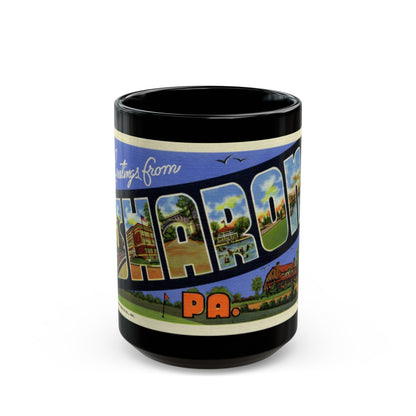 Greetings from Sharon PA (Greeting Postcards) Black Coffee Mug-15oz-The Sticker Space