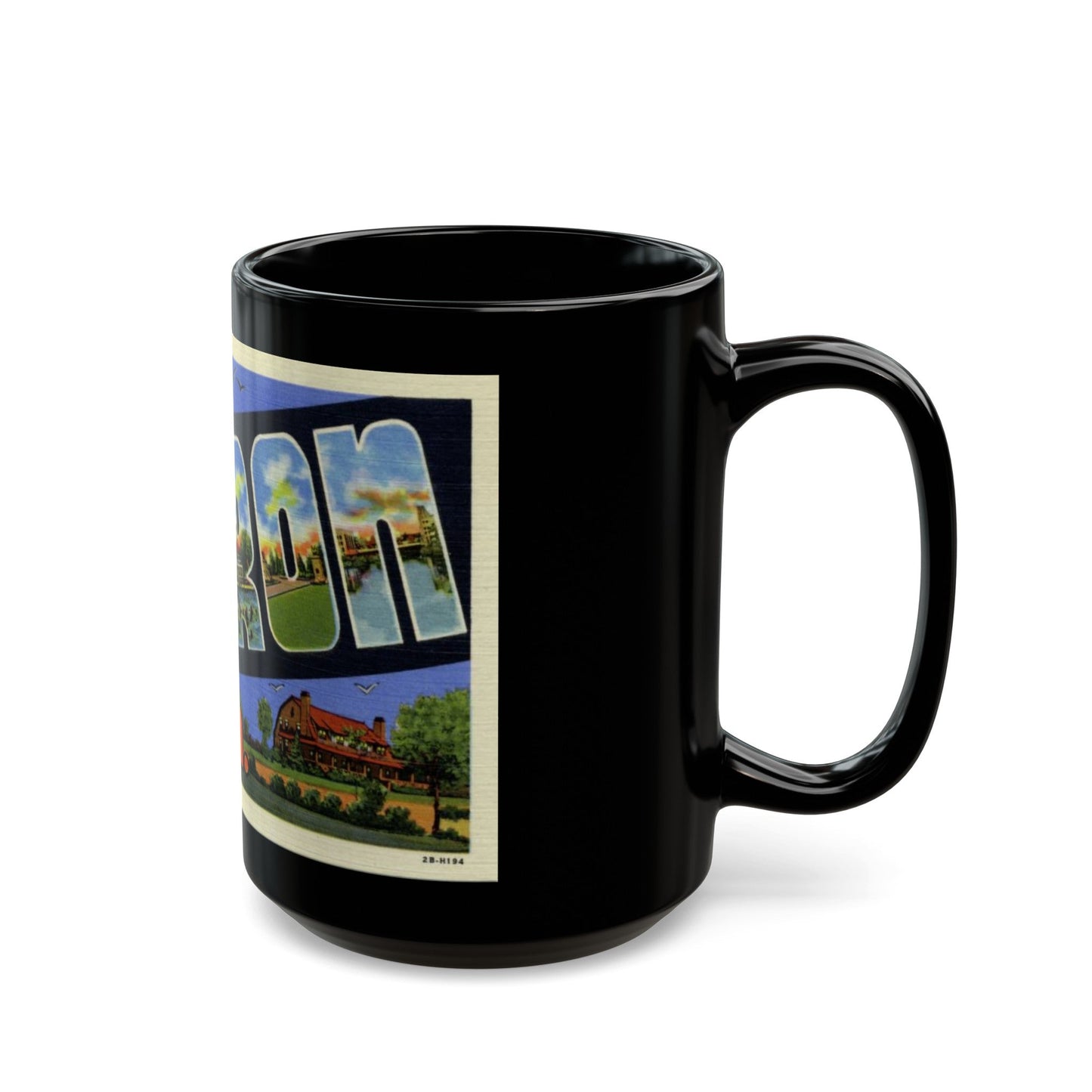 Greetings from Sharon PA (Greeting Postcards) Black Coffee Mug-The Sticker Space