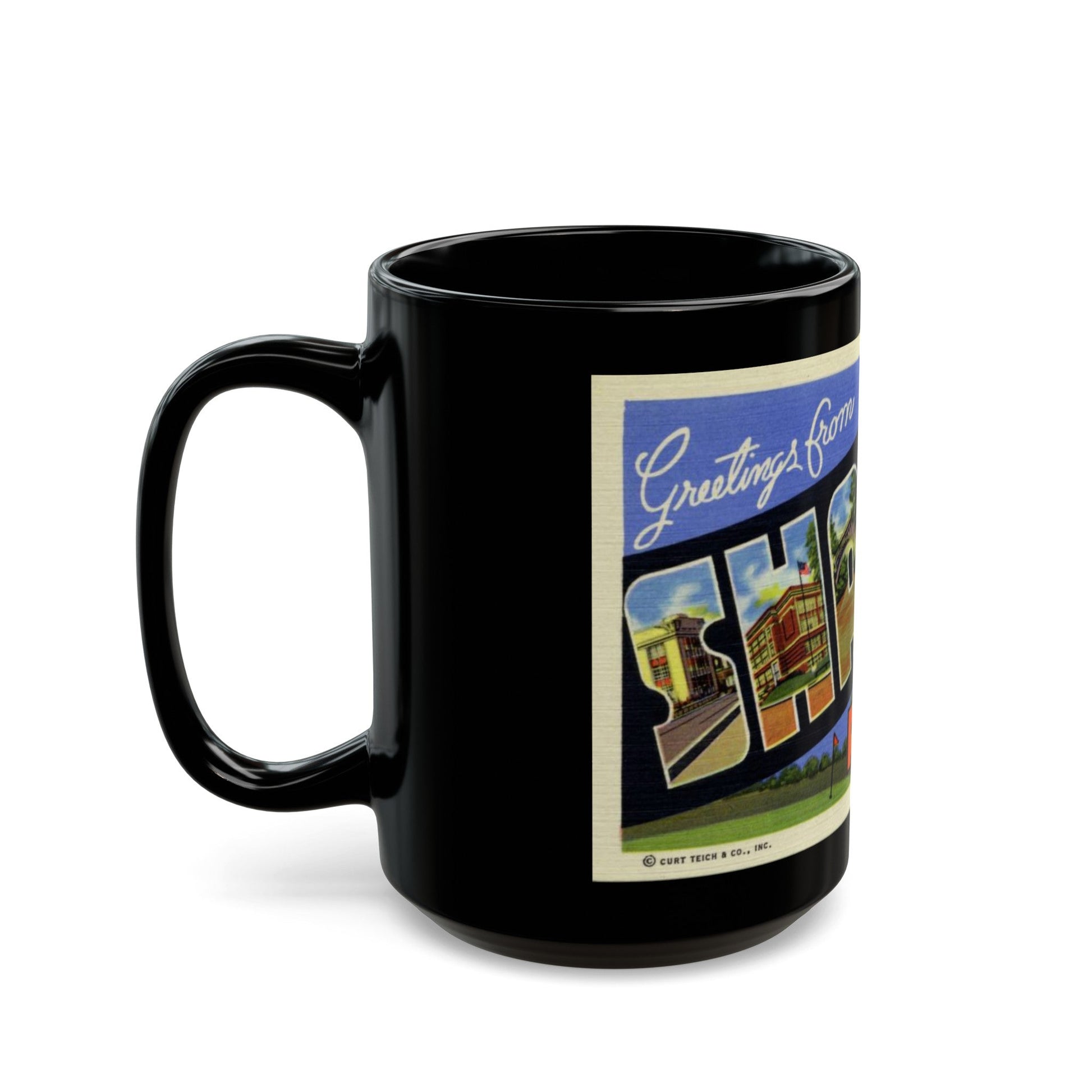 Greetings from Sharon PA (Greeting Postcards) Black Coffee Mug-The Sticker Space