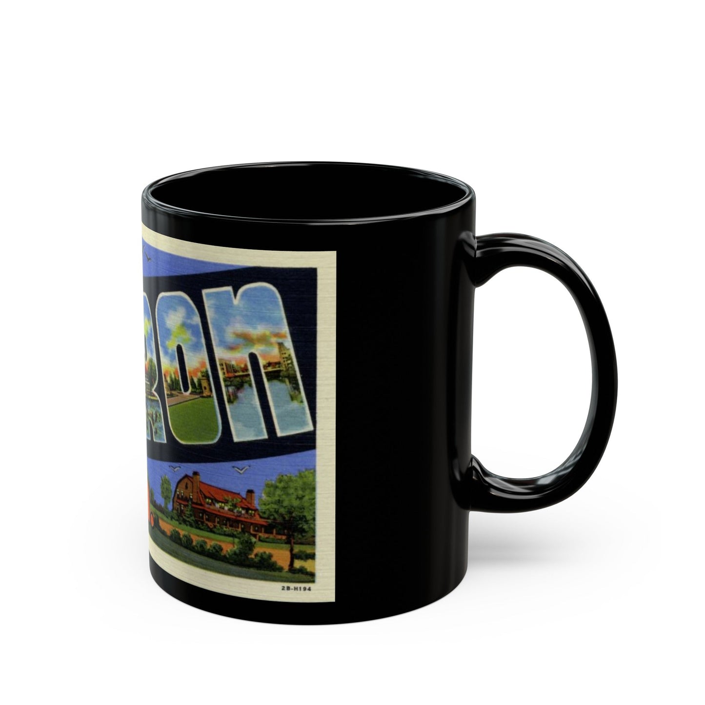 Greetings from Sharon PA (Greeting Postcards) Black Coffee Mug-The Sticker Space