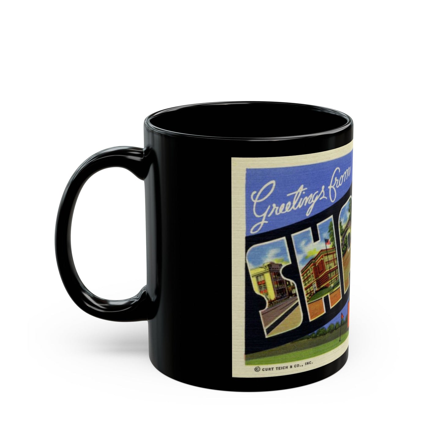 Greetings from Sharon PA (Greeting Postcards) Black Coffee Mug-The Sticker Space