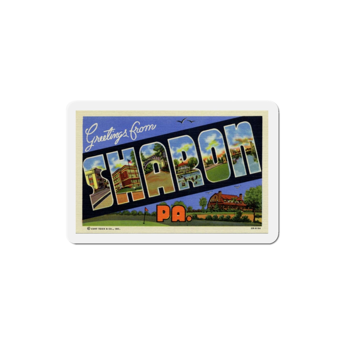 Greetings from Sharon PA (Greeting Postcards) Die-Cut Magnet-3" x 3"-The Sticker Space