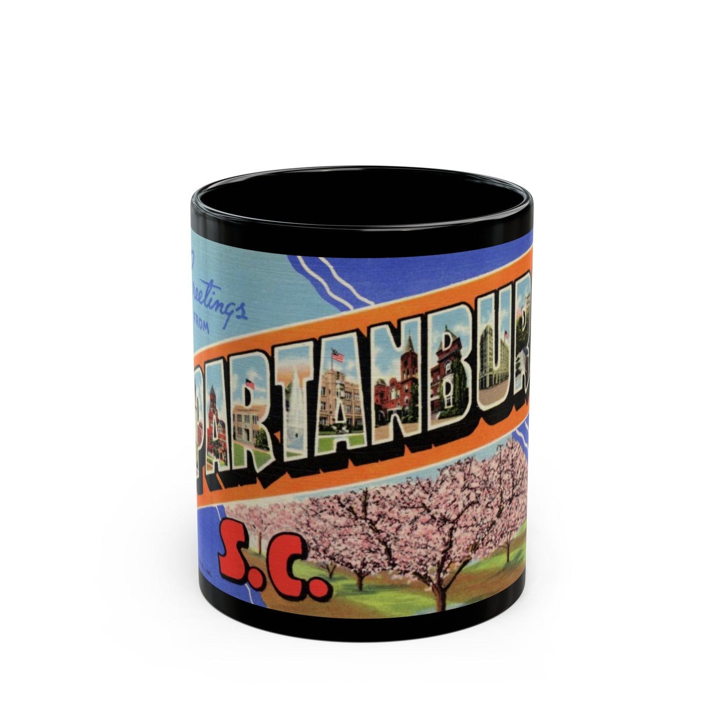 Greetings from Spartanburg SC (Greeting Postcards) Black Coffee Mug-11oz-The Sticker Space