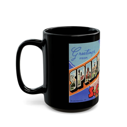 Greetings from Spartanburg SC (Greeting Postcards) Black Coffee Mug-The Sticker Space