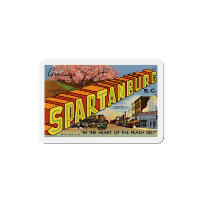 Greetings from Spartanburg SC in the heart of the Peach Belt (Greeting Postcards) Die-Cut Magnet-3" x 3"-The Sticker Space