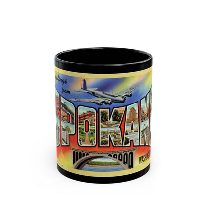 Greetings from Spokane Washington (Greeting Postcards) Black Coffee Mug-11oz-The Sticker Space