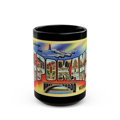 Greetings from Spokane Washington (Greeting Postcards) Black Coffee Mug-15oz-The Sticker Space