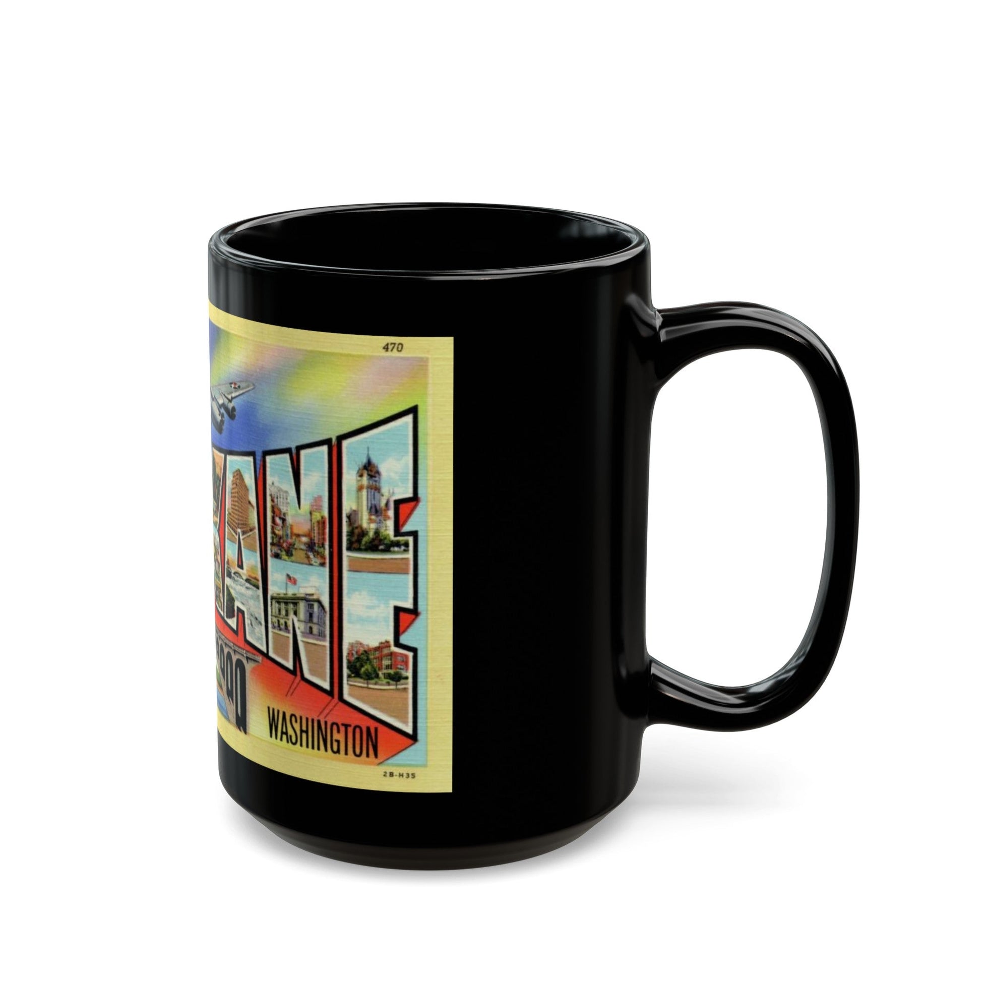 Greetings from Spokane Washington (Greeting Postcards) Black Coffee Mug-The Sticker Space