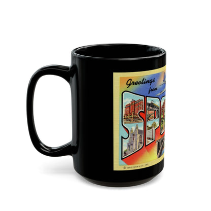 Greetings from Spokane Washington (Greeting Postcards) Black Coffee Mug-The Sticker Space