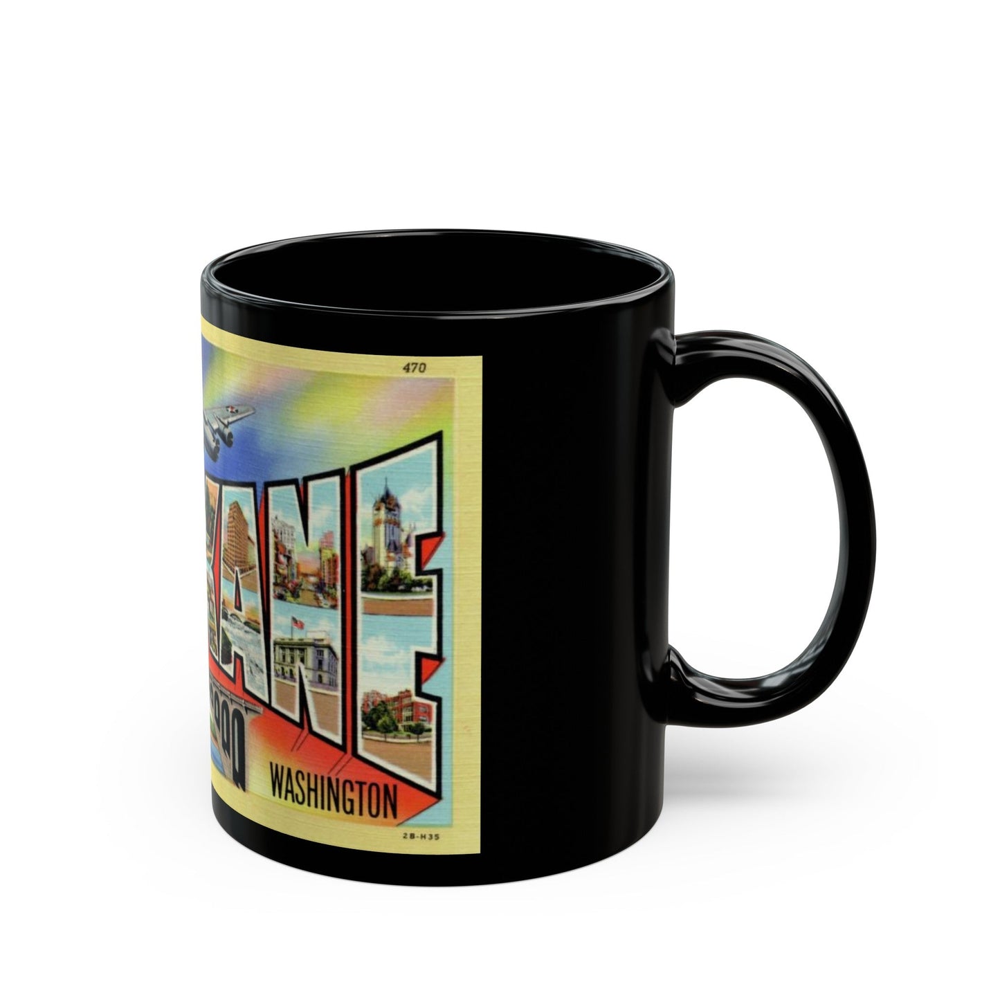 Greetings from Spokane Washington (Greeting Postcards) Black Coffee Mug-The Sticker Space