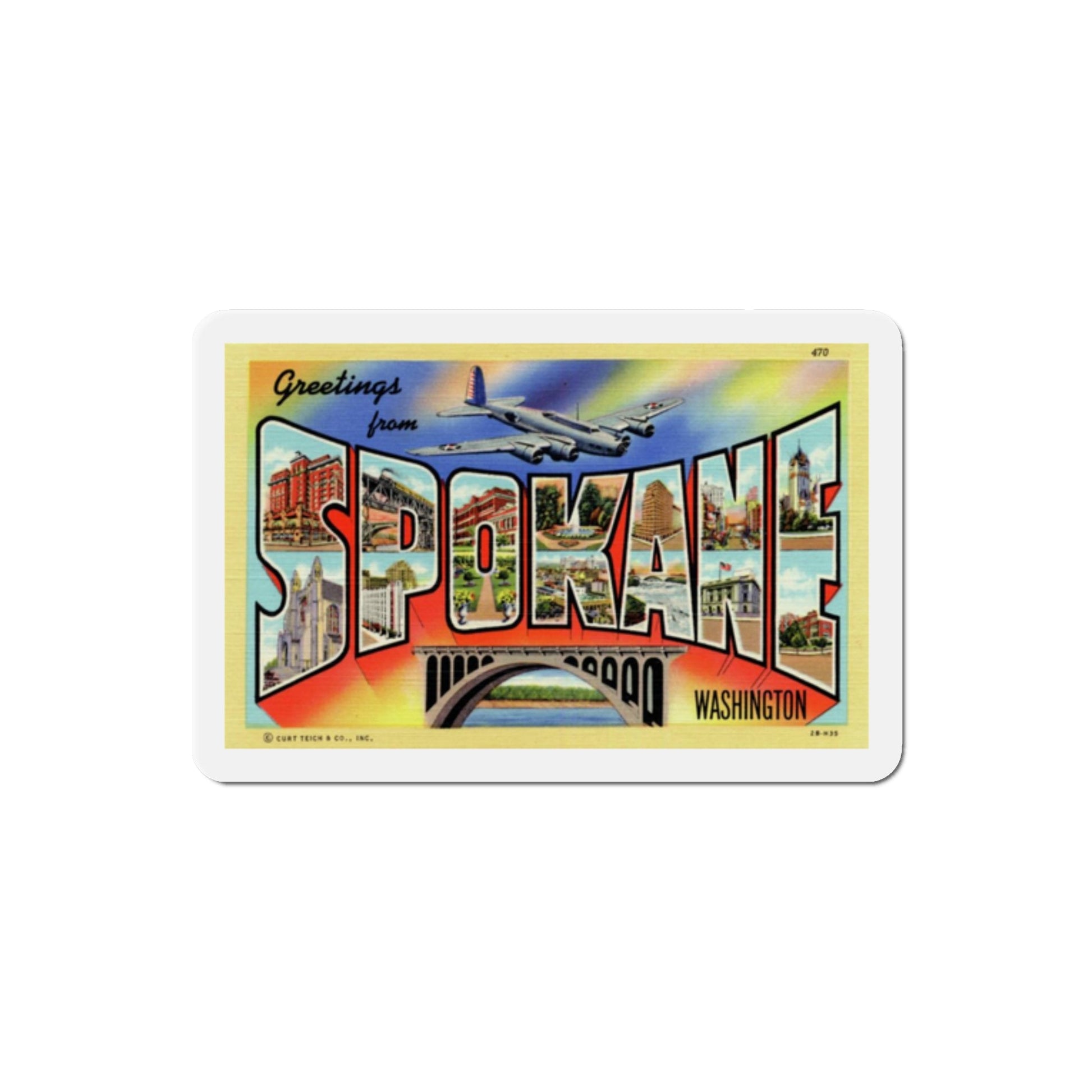 Greetings from Spokane Washington (Greeting Postcards) Die-Cut Magnet-2" x 2"-The Sticker Space