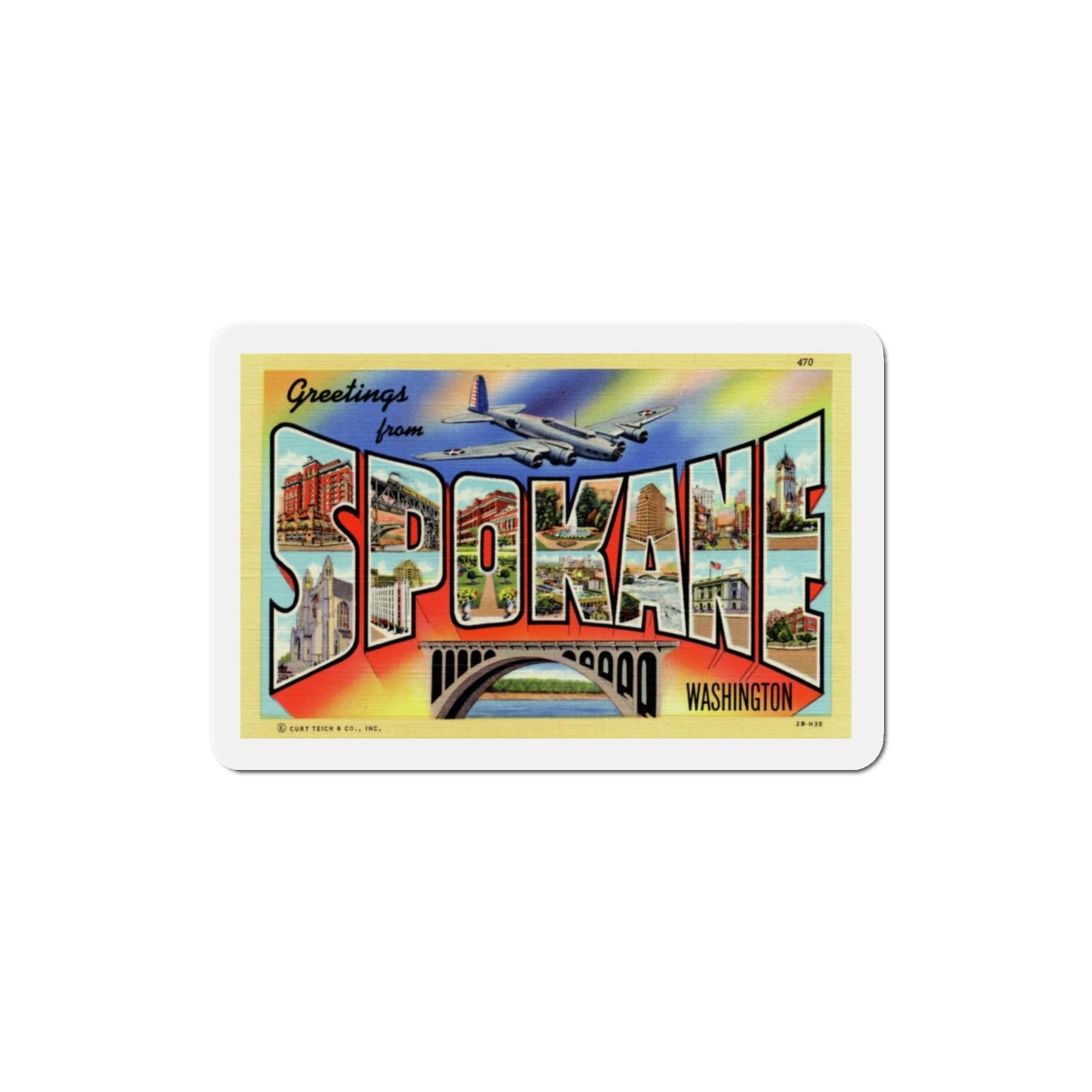 Greetings from Spokane Washington (Greeting Postcards) Die-Cut Magnet-3" x 3"-The Sticker Space