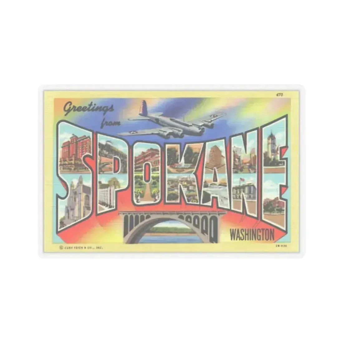 Greetings from Spokane Washington (Greeting Postcards) STICKER Vinyl Kiss-Cut Decal 2 Inch Transparent - The Sticker Space