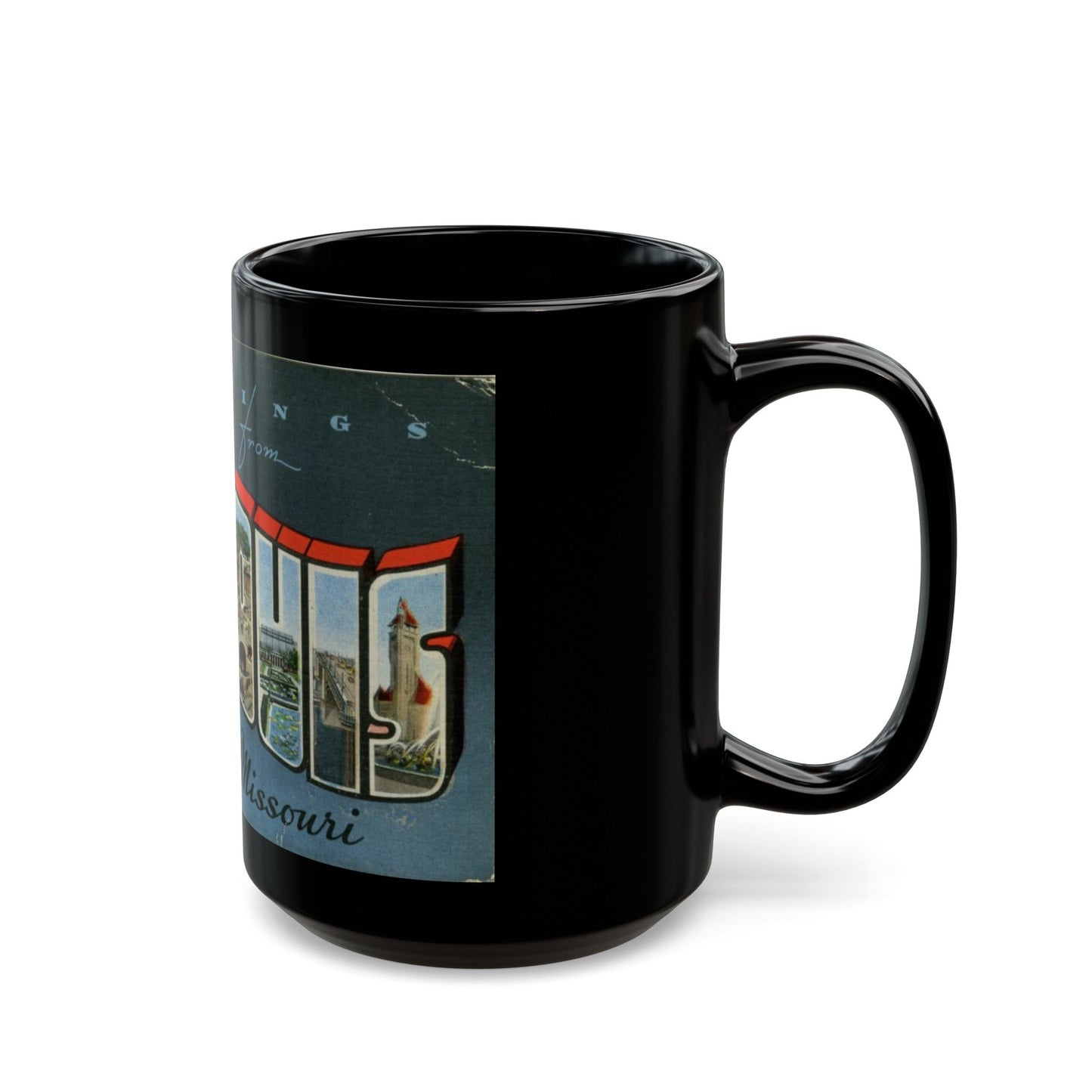 Greetings from St Louis Missouri (Greeting Postcards) Black Coffee Mug-The Sticker Space