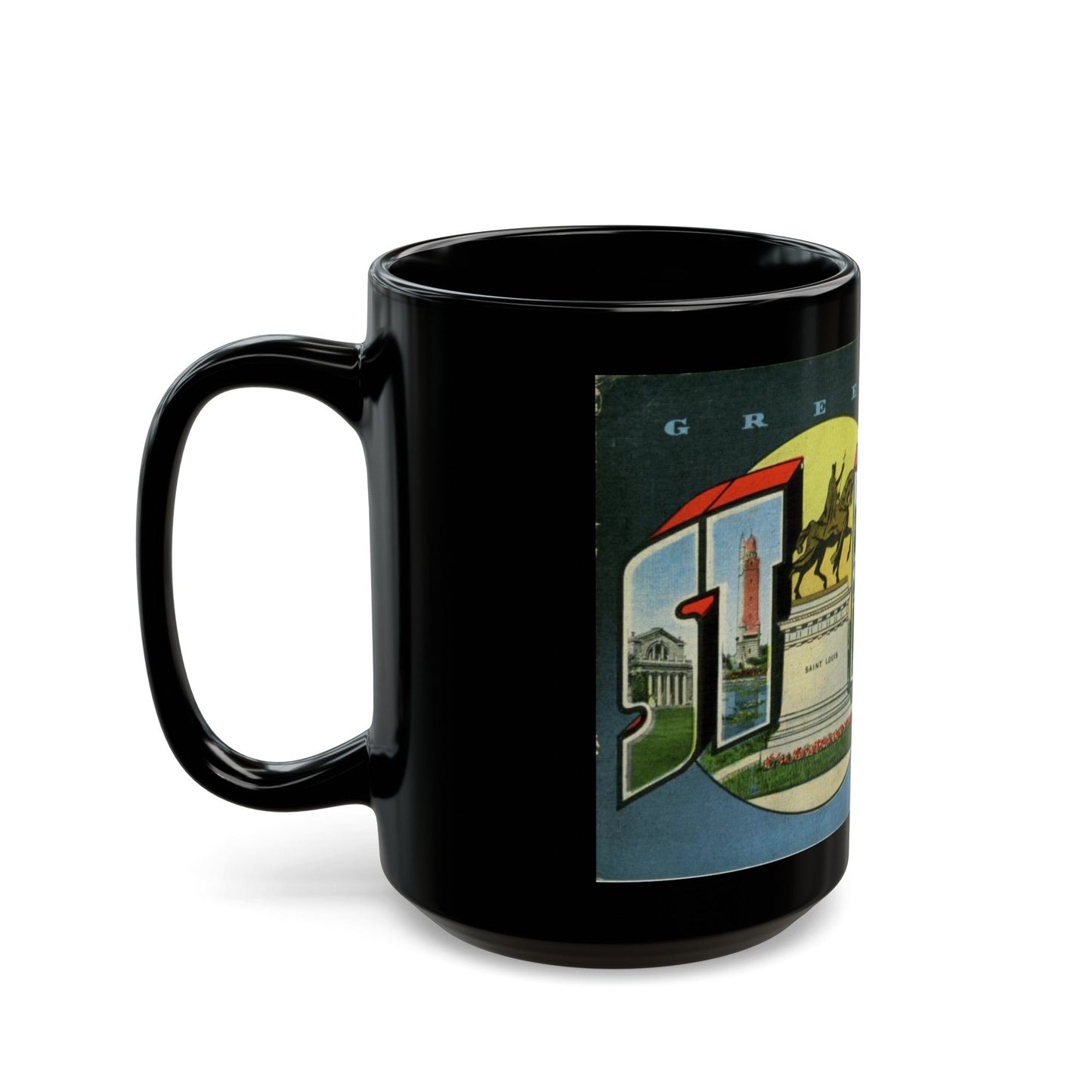 Greetings from St Louis Missouri (Greeting Postcards) Black Coffee Mug-The Sticker Space