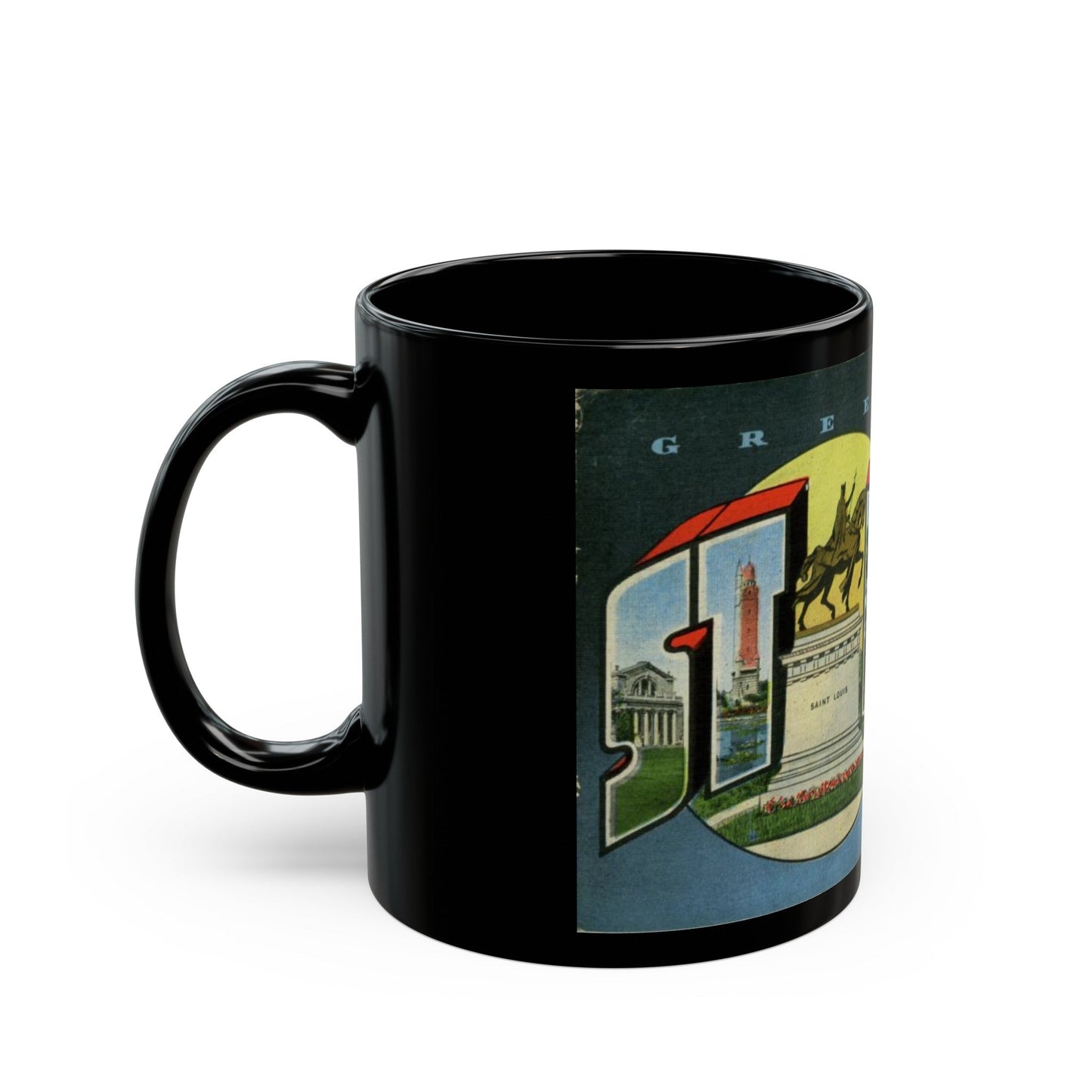 Greetings from St Louis Missouri (Greeting Postcards) Black Coffee Mug-The Sticker Space