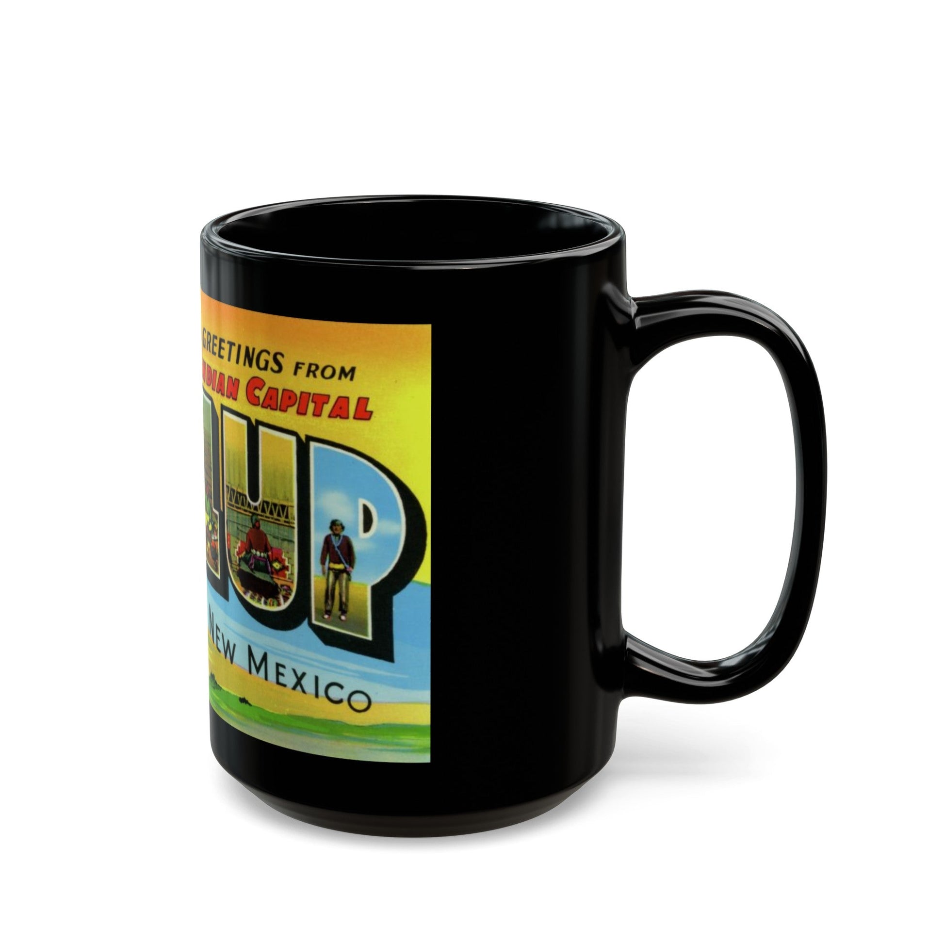 Greetings from the Indian capital Gallup New Mexico (Greeting Postcards) Black Coffee Mug-The Sticker Space