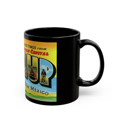 Greetings from the Indian capital Gallup New Mexico (Greeting Postcards) Black Coffee Mug-The Sticker Space