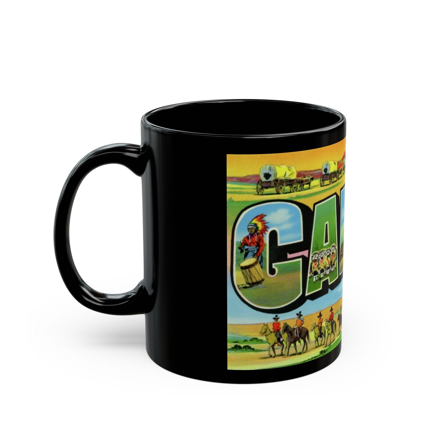 Greetings from the Indian capital Gallup New Mexico (Greeting Postcards) Black Coffee Mug-The Sticker Space