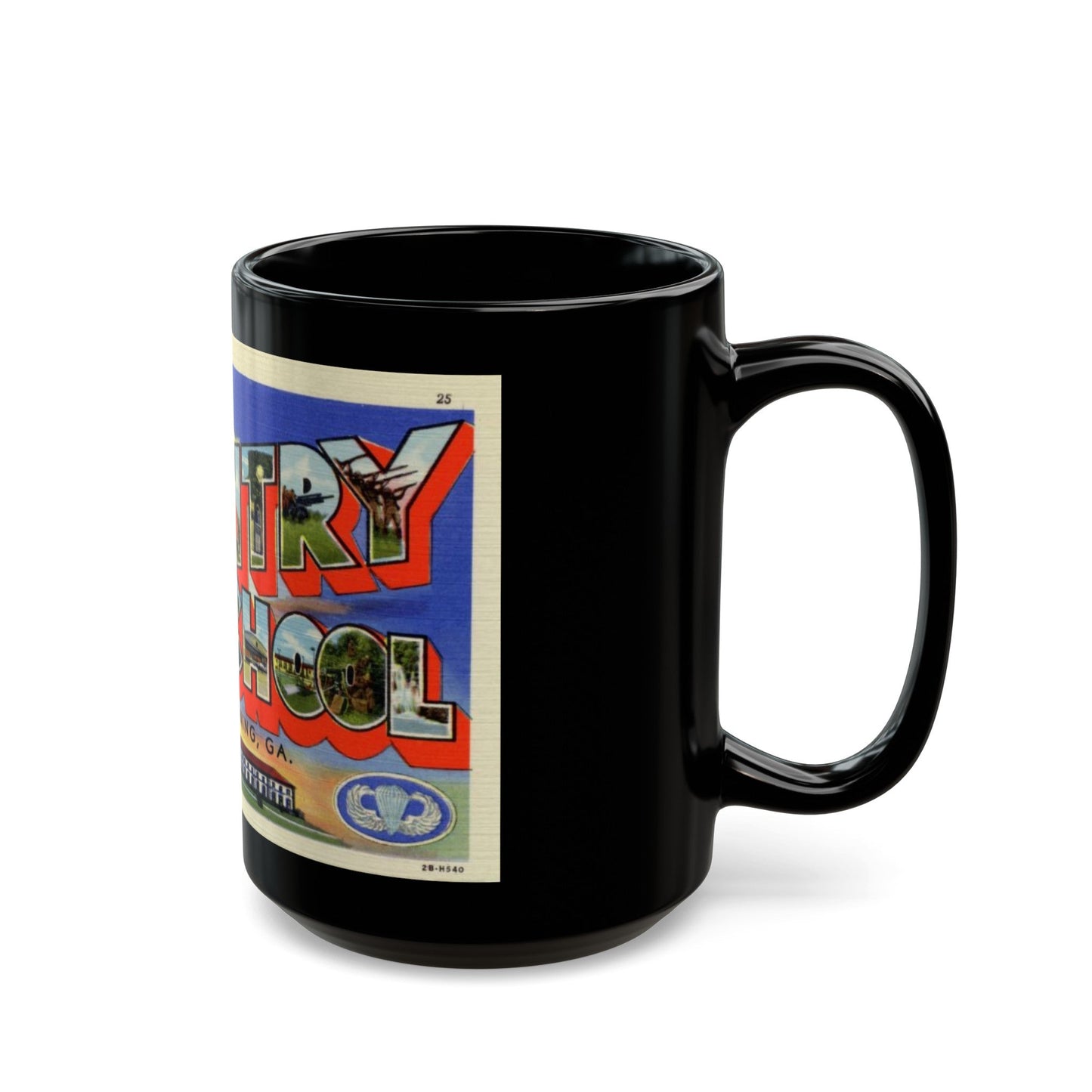 Greetings from the Infantry School Ft Benning GA (Greeting Postcards) Black Coffee Mug-The Sticker Space