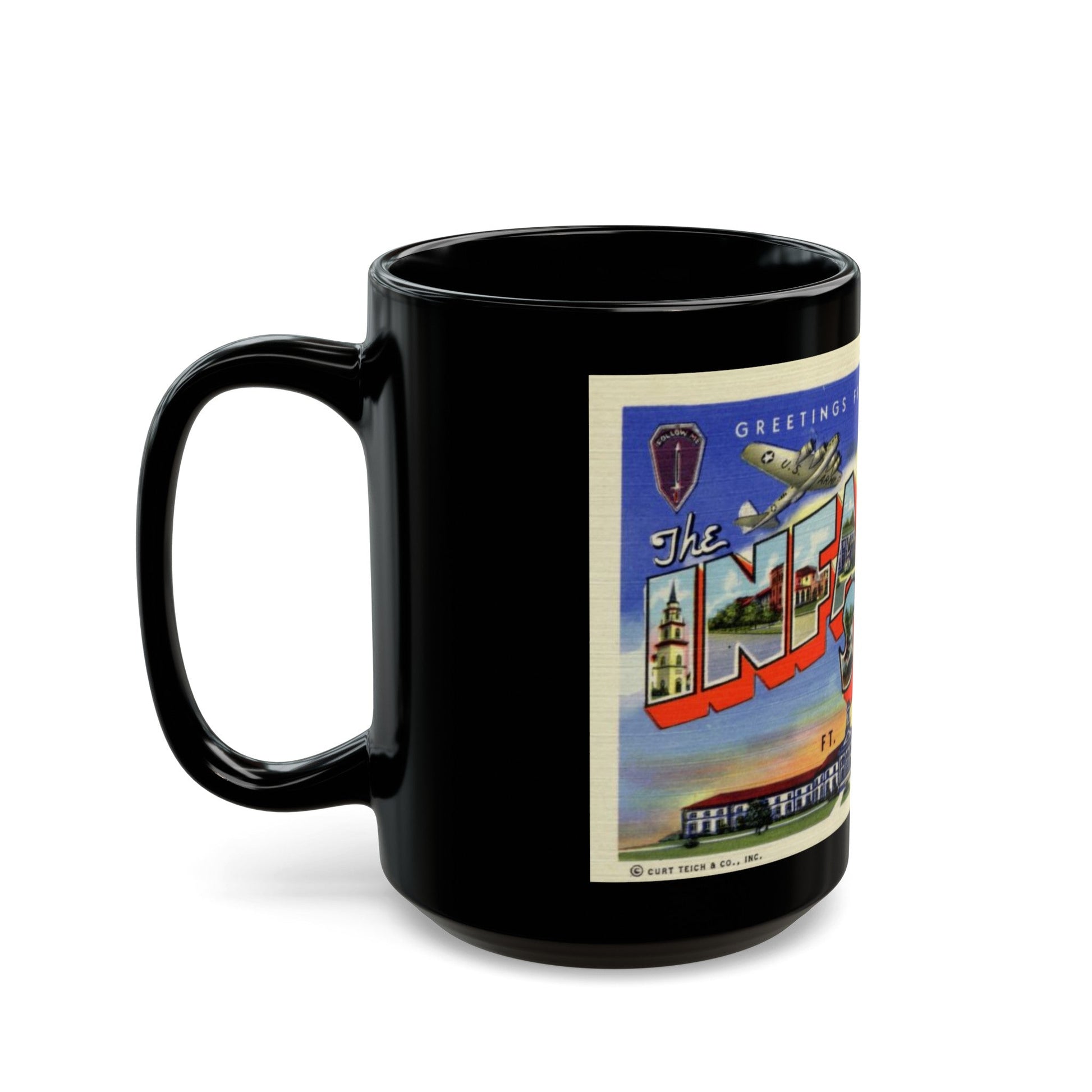 Greetings from the Infantry School Ft Benning GA (Greeting Postcards) Black Coffee Mug-The Sticker Space