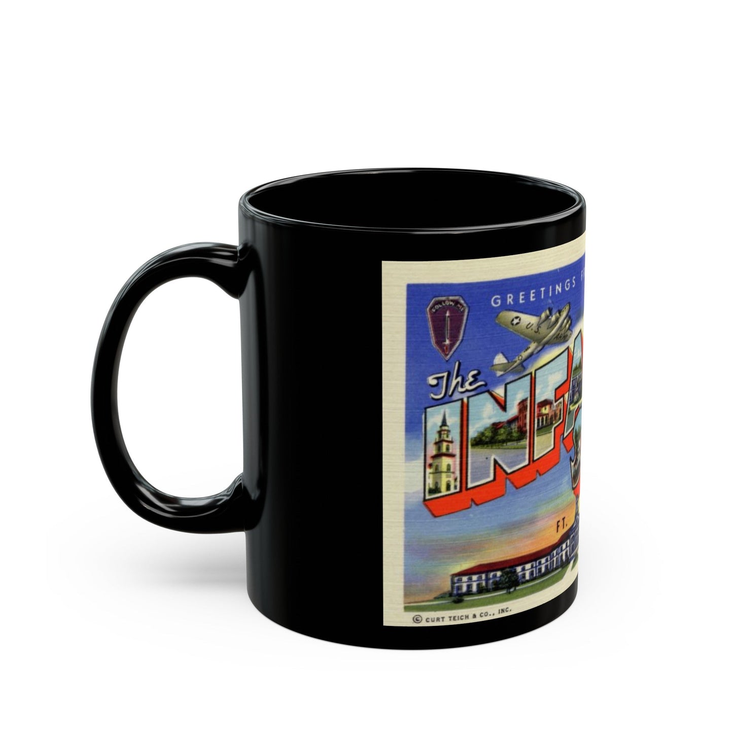 Greetings from the Infantry School Ft Benning GA (Greeting Postcards) Black Coffee Mug-The Sticker Space